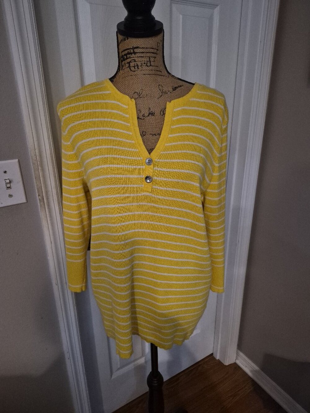Lauren by Ralph Lauren Yellow and White Striped Sweater Size 1X